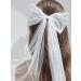 Vakkery Bride Pearl Bow Hair Clip Long Tulle Hair Bow Veil Wedding Bachelorette Party Decoration Bridal Shower Headpiece Hair Accessories for Women and Girls