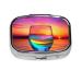 Colorful Glass Drink Sunset Printing 2 Compartment Small Pill Case Cute Small Pill Box Purse Pill Boxs Travel Pill Organizer for Pocket Purse and Travel Gifts