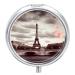 Pill Box Pill Case 3 Compartment Travel Pill Box Romantic Travel in Paris Printing Small Pill Box Portable Medicine Pill Case Pill Organizer for Purse & Pocket for Travel Handbag (Round)