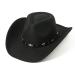 Lanzom Women Men Classic Felt Wide Brim Western Cowboy Cowgirl Hat with Belt Buckle Black Medium