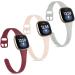 Pack 3 Slim Bands for Fitbit Versa 3 Bands & Fitbit Sense Bands for Women Men, Soft Silicone Replacement Sport Wristbands for Fitbit Versa 3 & Fitbit Sense (Wine Red+Pink Sand+Grey)