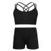 CHICTRY Kids' Girls' 2 Piece Activewear Set Strappy Sport Bra and Booty Short for Dancing Tumbling Athletic Gymnastics Strappy Black 11-12 Years