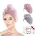 Jeffsun hair dryer towels for women and little girls 2 pieces super absorbent microfiber towels for hair drying (pink + gray) pink + gray
