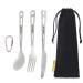 SILVERANT Titanium 3 Piece Cutlery Set, Extra Strong Ultra-Lightweight Durable Knife Fork & Spoon Tableware for Outdoor Camping & Hiking, Comes with Drawstring Bag & Titanium Carabiner 3 SET