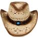 Men's & Women's Western Style Cowboy / Cowgirl Straw Hat with Bull Big Bead Band - Beige