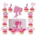 25 PCS Pink Birthday Party Supplies Girl Cupcake Toppers Glitter High Heel Lipstick Bow Tie Cupcake Picks Decorations for Wedding Anniversary Multi