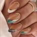 French Tip Press on Nails with Nail Tips Green almond shaped fake nails with black and gold stripe design press on nails Acrylic False Nails Cute Artificial Nails