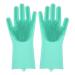 MBNVBNM Cleaning gloves Convenient Household Kitchen Scrubber Silica Gel Cleaning Gloves Dishwashing Gloves Household Heat Resistance (Color : Green Size : Large)