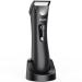 Pubic Hair Trimmer for Men, Updated Professional Groin Body Trimmer with LED Display, Replaceable Ceramic Blade Heads, Showerproof Wet / Dry Clippers, Charging Dock, Ultimate Male Hygiene Razor Black