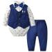 famuka Baby Boy 3 Piece Formal Outfit Suit with Bows Waistcoat Gentleman Tuxedo Navy 2 12 Months