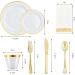 175Pcs Gold Plastic Dinnerware Set for 25 Guests Disposable Lace Plates for Party Includes: 25 Dinner Plates 25 Dessert Plates 25 Gold Silverware Set 25 Cups 25 Napkins - Buy Online on GoSupps.com
