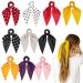 Hair Scarf Scrunchies 10Pcs Chiffon Hair Scarves Ribbon Scrunchies Ponytail Scarf Scrunchies Hair Ties Bowknot Ponytail Holder for Women Girls Solid Colors&Dots