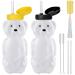 2 Pack Honey Bear Straw Cups with 4 Flexible Straws & Cleaning Tools(2 Straw Brushes &1 Bottle Brush) 8-Ounce Therapy Sippy Bottles for Speech and Feeding Training Leak-Proof & Food-Grade & BPA Free Yellow & Black