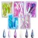 CHANGAR 5 Colors Gradient Aurora Glass Paper Nail Sticker Reflective Mirror Design Broken Glass Stripe Line Paper Nail Decals 3D Broken Glass Pieces Mirror Foils DIY Nail Art Decoration (5 Boxes)