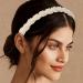 Goresory White Pearl Headbands Bridal Headband Bling Faux Pearl Hairbands Wedding Hair Accessories for Women and Girls