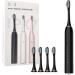 Sonic Electric Toothbrushes USB Rechargeable Ultrasonic Tooth Brush with 4 Brush Heads 6 Cleaning Modes and Smart Timer IPX7 Waterproof Cleaning Toothbrushes for Adults and Kids (Black)