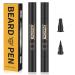 Beard Pencil Filler For Men,4 Tip Beard Filler Pen Kit Beard Pen & Beard Brush Male Mustache Repair Shape, Effective Enhance Facial Hair (2 Black Pen)