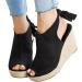 Womens Casual Summer Wedge Sandals | Open Toe Ankle Strap Platform Sandals | Comfortable Walking Beach Shoes - Black, Size 8.5 - Buy Online on GoSupps.com