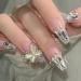 Fake Nails Long Press on Nails French Tip Nails with 3D Butterfly Rhinestones Designs Glossy Full Cover Acrylic Nails for Women Style 1 - Buy Online on GoSupps.com