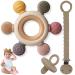 Cometrade bite ring for babies LFGB-silicone Kauringe with natural wooden ring including silicone pacifier & silicone clip for newborns & 3+ months relief soothes babies gums (beige 6 directions)