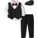 mintgreen Baby Boys Blazers Suit 5pcs Wedding Clothes Shirt + Trousers + Waistcoat + Bowtie + Cap Outfits 1-4 Years Solid Black 3-4 Years