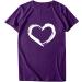 Womens Cute Love Heart Short Sleeve Top - Crewneck White Tee Blouse | Valentine Purple XL - Buy Online on GoSupps.com