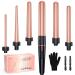 Long Barrel Wand Curling Iron - BESTOPE PRO 6 in 1 Curling Wand Set with Ceramic Barrel for Long Hair, 0.35"-1.25" Interchangeable Curling Iron Wand, Dual Voltage Wand Curler, Include Glove & Clips 0.35 Inch - 1.25 Inch Rose Gold
