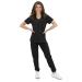 Green Town Women's Medical Scrub Top and Jogger Pant Set Slim Fit Athletic 4-Flex Stretch Uniform Medium Black