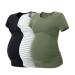 LAPASA Women's Maternity Tops Soft Modal Cotton Pregnancy Tshirts Side Ruched Crew Neck Short Sleeve Tees L55 XXL Black+heather Gray Stripe+olive Drab