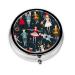 Women's Nutcracker Ballet Xmas Dance Portable Metal Pill Box Round Mini 3-Compartment Plastic Insert hinged Fastening Design Suitable for Small Pills Must-Have for Travel Black