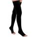 Evolyline Medical Open Toe Thigh High Compression Socks for Women & Men Beige Compression Stockings toeless 20-30 mmHg Graduated Support Stockings for Varicose Veins Edema Flight Black L