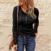 Trendy Ribbed Knit Long Sleeve Henley Tunic Top for Women - V-Neck Button Blouse Tee in Medium Black - Buy Online on GoSupps.com