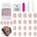 24 Pcs French False Nails Short Square Press on Nails Full Cover False Nails Nude Reusable Semi-Transparent Nails for Women and Girls Nail Art Accessories