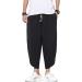 DOSLAVIDA Men's Casual Elastic Waist Linen Capri Pants Wide Leg Harem Yoga Trousers - Solid Black, Medium - Buy Online on GoSupps.com