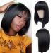 10” Short Bob Wigs Brazilian Straight Human Hair Wigs With Bangs 100% Remy Human Hair Wigs 130% Density None Lace Front Wigs Glueless Machine Made Wigs For black Women 10 Inch bob wig
