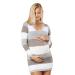 Zeta Ville Women's - Maternity Stripes Knit Jumper Dress Tunic Top V-Neck - 405c 12-14 Cappuccino Melange