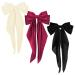 Silky Satin Hair Bows 3 PCS Big Black White Red Bowknot Set Metal Spring Clip Oversized Long Tail Hair Ribbons Ponytail Holder French Barrettes Hair Accessories for Women Christmas Gifts Black & Beige & Red