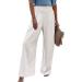 FUAIOKT Linen Wide Leg Beach Palazzo Pants for Women - High Waisted, Casual, Flowy, Smocked Lounge Trousers | S-5XL | A-White - Small - Buy Online on GoSupps.com
