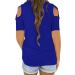 Womens Summer Short Sleeve Cold Shoulder Top - Blue X-Large | Casual Solid Color Crewneck T-Shirt with Side Split | Loose Fit - Buy Online on GoSupps.com