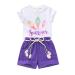 YOUNGER TREE Toddler Baby Girls Clothes Watermelon T-shirt + Linen Shorts with Belt Cute Summer Short Set 4 Years Ice Cream Purple