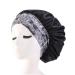 Tossper women satin night sleeping cap wide elastic hair cover hat women headband bonnet for curly springy hair black