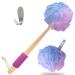 Loofah Back Scrubber –Bamboo Charcoal Fiber Infused Bath Sponge –Lufa Body Scrubber for Men & Women – Includes1 Wooden Handle Sponge,1 Luffa Pouf and 1 Hook to Hang Loofah and Other Stuff -Pink