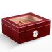 Desktop Cigar Humidor Case Glasstop Cigar Storage Box Cherry Finish with Hygrometer and Humidifier Holds 50 Cigars