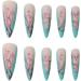 JUSTOTRY 24 Pcs Flower Stiletto Fake Nails Long Green French Press on Nails | Almond Stick on Nails for Women | Acrylic Extra Long False Nails with Glue for Nail Art - Buy Online on GoSupps.com