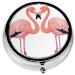Shop Ink Flamingos Round Pill Box - 3 Compartment Mini Decorative Travel Organizer for Vitamins & Medicine - Buy Online on GoSupps.com