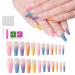 24pcs Rainbow Press On Nails Long Ballerina False Nails Full Cover Coffin Fake Nails Stick On Nails Neon Tip French Manicure Artificial Nails Acrylic Nails Stick On Nail False Tips for