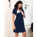 Sykooria Women's Maternity Nightdress | Nursing Nightgown | Short Sleeve Sleep Shirt for Pregnant Women - Navy Blue S - Buy Online on GoSupps.com