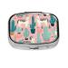 Llama Cactus Printing 2 Compartment Small Pill Case Cute Small Pill Box Purse Pill Boxs Travel Pill Organizer for Pocket Purse and Travel Gifts