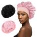 2 Pack Satin Bonnet Silk Bonnet Hair Bonnet for Sleeping Curly Hair Braids Bonnets for Black Woman Hair Wrap Sleep Caps Night Cap with Elastic Soft Band(Black Pink)
