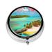 Caribbean Sceneryround Pill Box 3 Compartment Round Pill Box Organizer &Portable Travel Pill Box for Traveling.